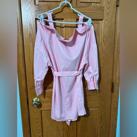 pink button up robe with belt - Picture 2 of 2